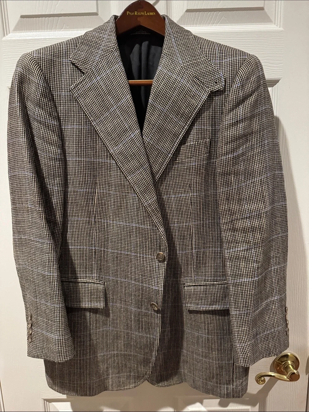2000s VTG Polo Ralph Lauren Italy-Made Wide Lapel Flax/Linen Check Sport Coat